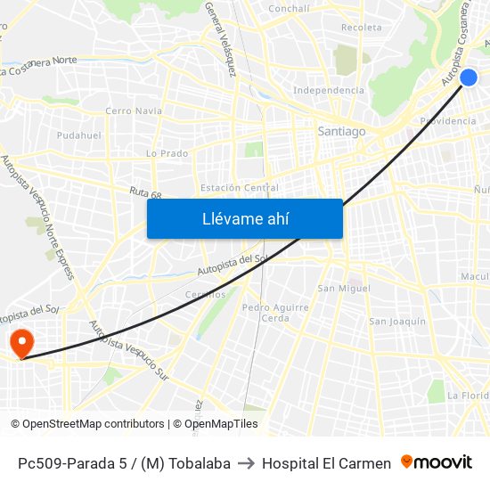 Pc509-Parada 5 / (M) Tobalaba to Hospital El Carmen map