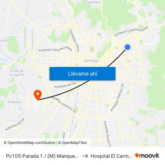 Pc105-Parada 1 / (M) Manquehue to Hospital El Carmen map