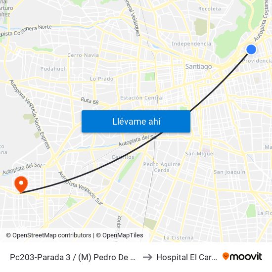 Pc203-Parada 3 / (M) Pedro De Valdivia to Hospital El Carmen map