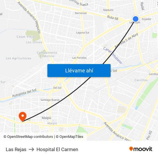 Las Rejas to Hospital El Carmen map