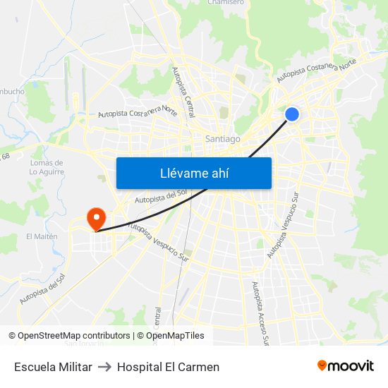 Escuela Militar to Hospital El Carmen map