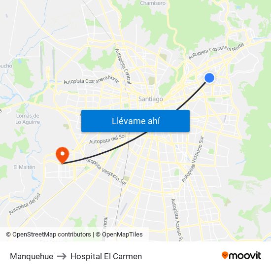 Manquehue to Hospital El Carmen map