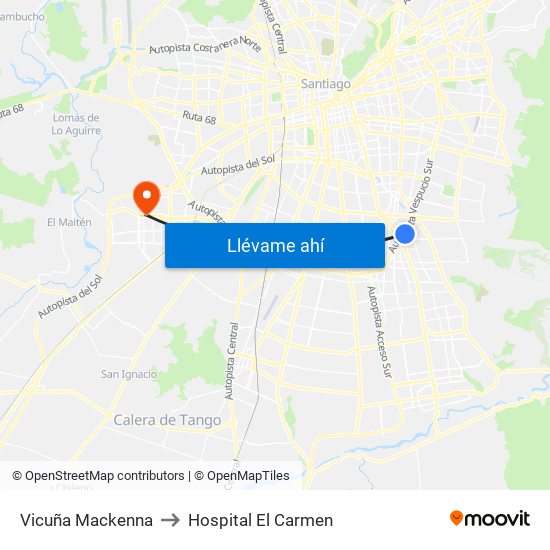 Vicuña Mackenna to Hospital El Carmen map