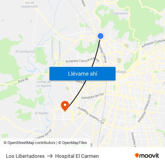 Los Libertadores to Hospital El Carmen map