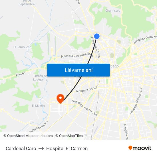 Cardenal Caro to Hospital El Carmen map