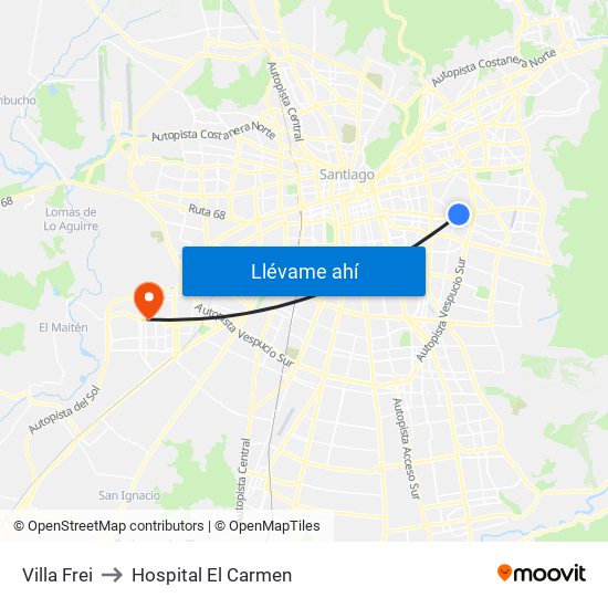 Villa Frei to Hospital El Carmen map