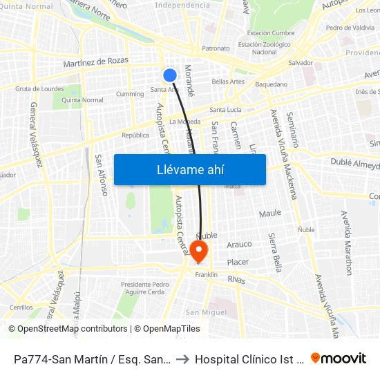 Pa774-San Martín / Esq. Santo Domingo to Hospital Clínico Ist Santiago map