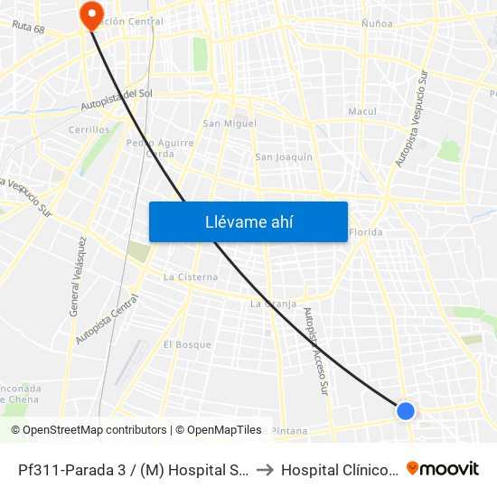 Pf311-Parada 3 / (M) Hospital Sótero Del Río to Hospital Clínico Mutual map