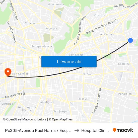 Pc305-Avenida Paul Harris / Esq. Av. Cristóbal Colón to Hospital Clínico Mutual map