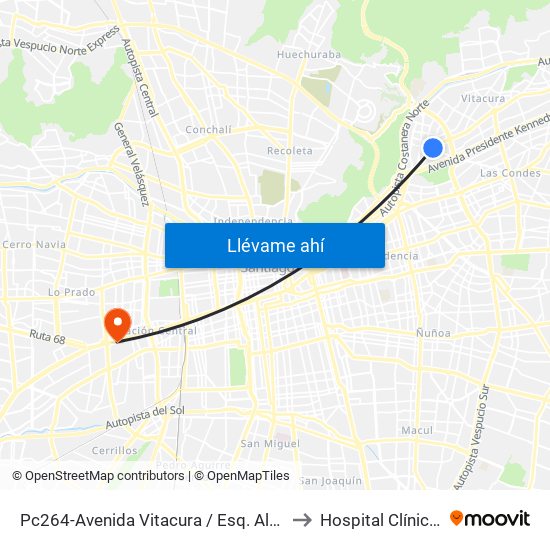 Pc264-Avenida Vitacura / Esq. Alonso De Córdova to Hospital Clínico Mutual map