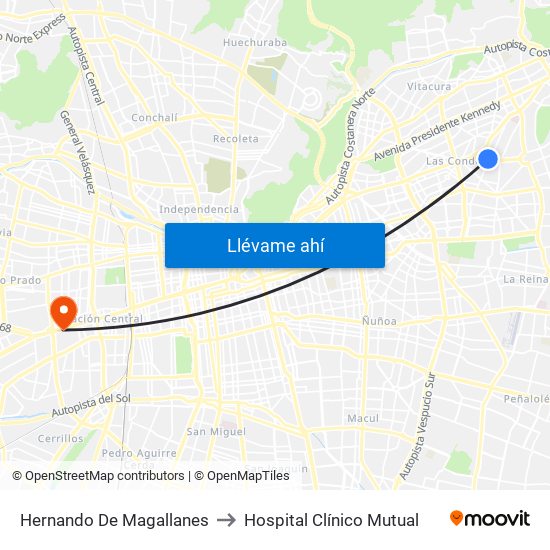 Hernando De Magallanes to Hospital Clínico Mutual map