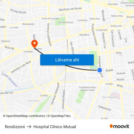 Rondizzoni to Hospital Clínico Mutual map