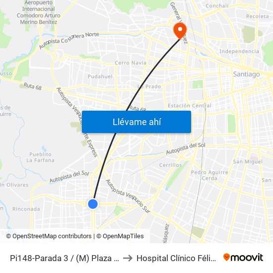Pi148-Parada 3 / (M) Plaza De Maipú to Hospital Clínico Félix Bulnes map