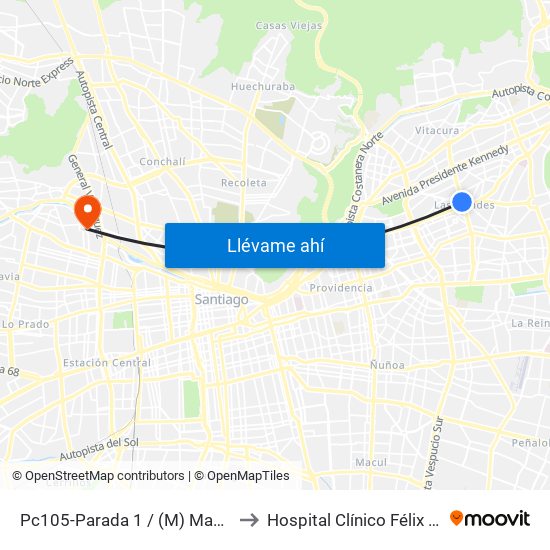Pc105-Parada 1 / (M) Manquehue to Hospital Clínico Félix Bulnes map