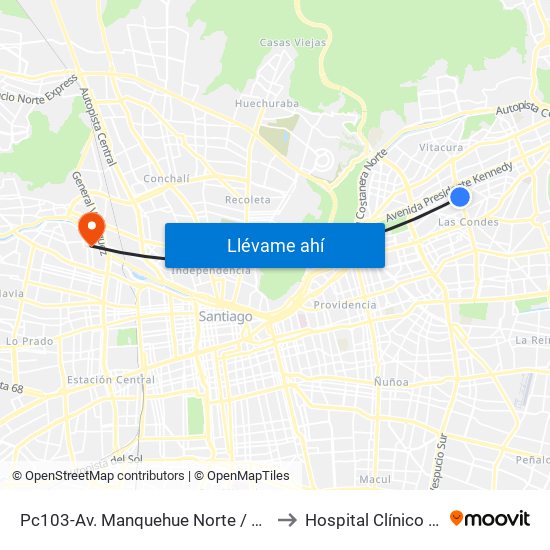 Pc103-Av. Manquehue Norte / Esq. Av. Pdte. Riesco to Hospital Clínico Félix Bulnes map