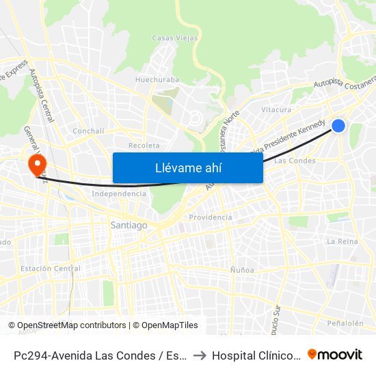 Pc294-Avenida Las Condes / Esq. Av. Padre H. Central to Hospital Clínico Félix Bulnes map