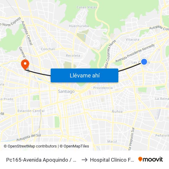 Pc165-Avenida Apoquindo / Esq. E. Dell'Orto to Hospital Clínico Félix Bulnes map