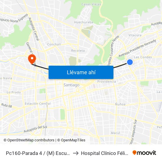 Pc160-Parada 4 / (M) Escuela Militar to Hospital Clínico Félix Bulnes map