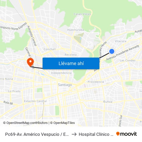 Pc69-Av. Américo Vespucio / Esq. Avenida Vitacura to Hospital Clínico Félix Bulnes map