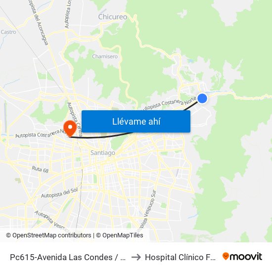 Pc615-Avenida Las Condes / Esq. La Cabaña to Hospital Clínico Félix Bulnes map