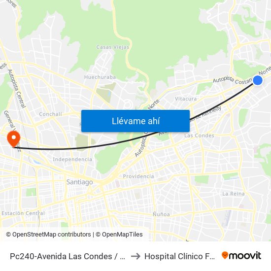 Pc240-Avenida Las Condes / Esq. Pamplona to Hospital Clínico Félix Bulnes map