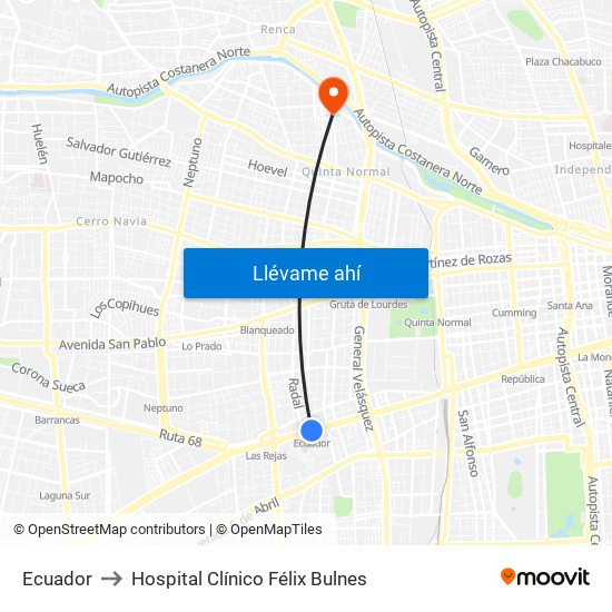 Ecuador to Hospital Clínico Félix Bulnes map