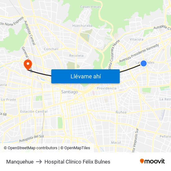 Manquehue to Hospital Clínico Félix Bulnes map