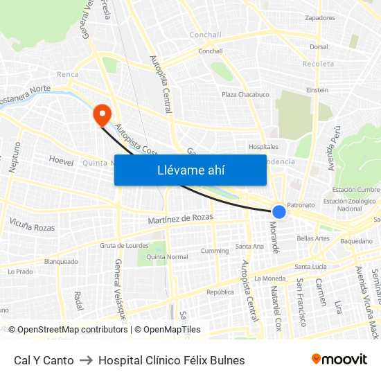Cal Y Canto to Hospital Clínico Félix Bulnes map
