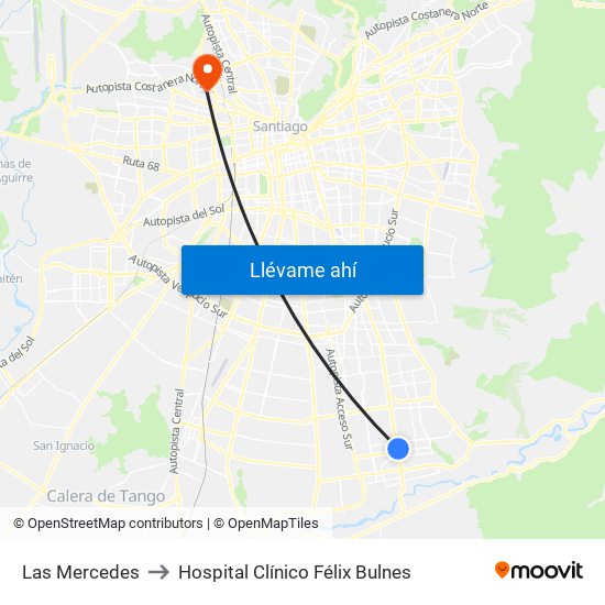 Las Mercedes to Hospital Clínico Félix Bulnes map