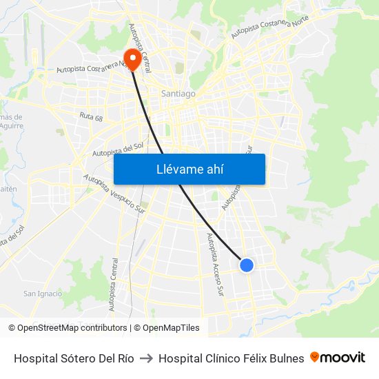 Hospital Sótero Del Río to Hospital Clínico Félix Bulnes map