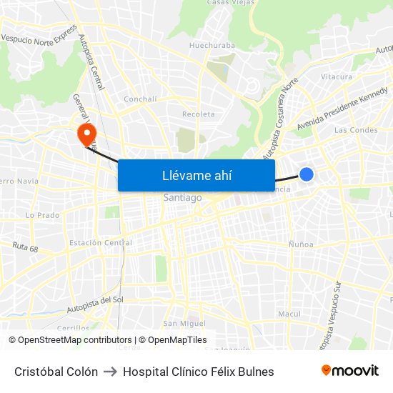 Cristóbal Colón to Hospital Clínico Félix Bulnes map