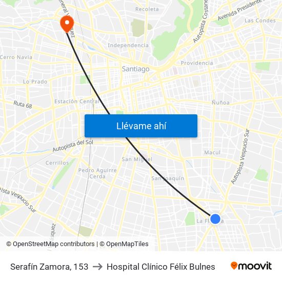 Serafín Zamora, 153 to Hospital Clínico Félix Bulnes map