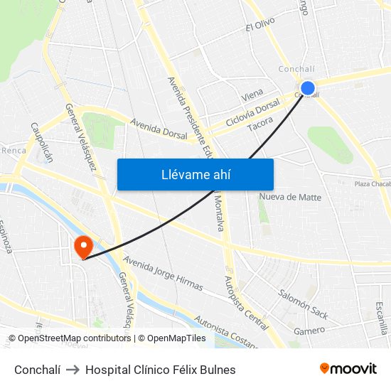 Conchalí to Hospital Clínico Félix Bulnes map