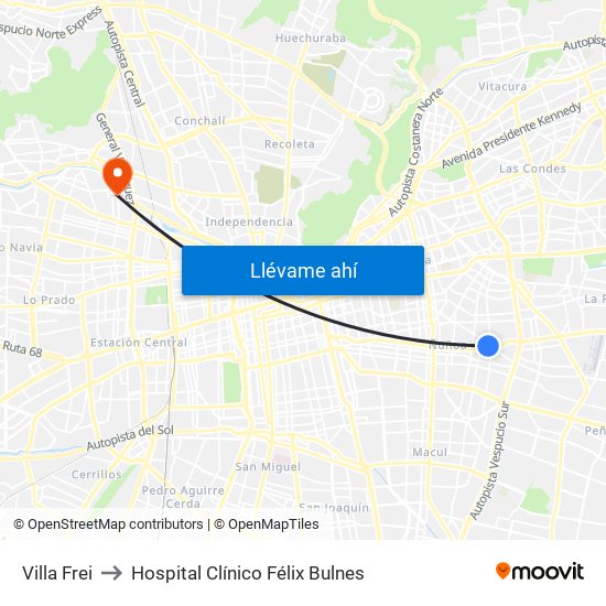 Villa Frei to Hospital Clínico Félix Bulnes map