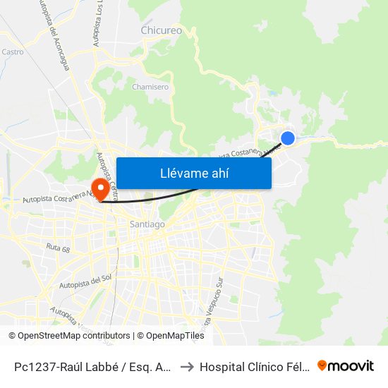 Pc1237-Raúl Labbé / Esq. Av. La Dehesa to Hospital Clínico Félix Bulnes map