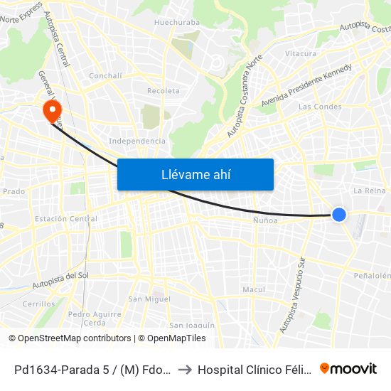 Pd1634-Parada 5 / (M) Fdo.Castillo V. to Hospital Clínico Félix Bulnes map