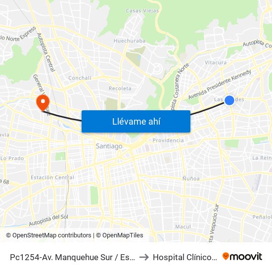 Pc1254-Av. Manquehue Sur / Esq. Avenida Apoquindo to Hospital Clínico Félix Bulnes map