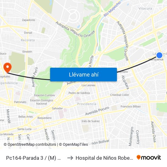 Pc164-Parada 3 / (M) Manquehue to Hospital de Niños Roberto del Río map