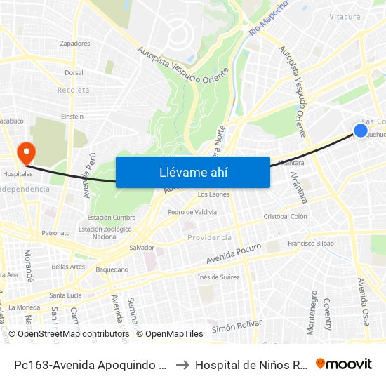 Pc163-Avenida Apoquindo / Esq. La Capitanía to Hospital de Niños Roberto del Río map