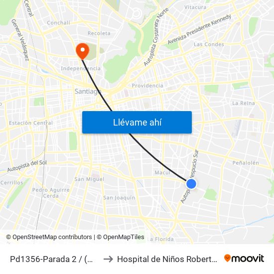 Pd1356-Parada 2 / (M) Quilín to Hospital de Niños Roberto del Río map