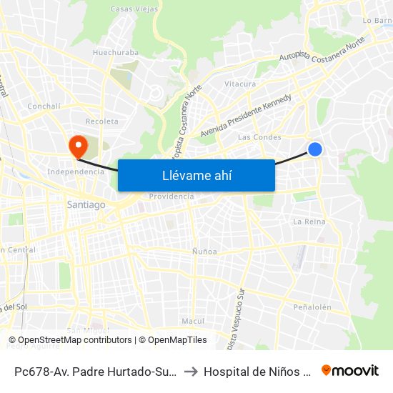 Pc678-Av. Padre Hurtado-Sur / Esq. Río Guadiana to Hospital de Niños Roberto del Río map