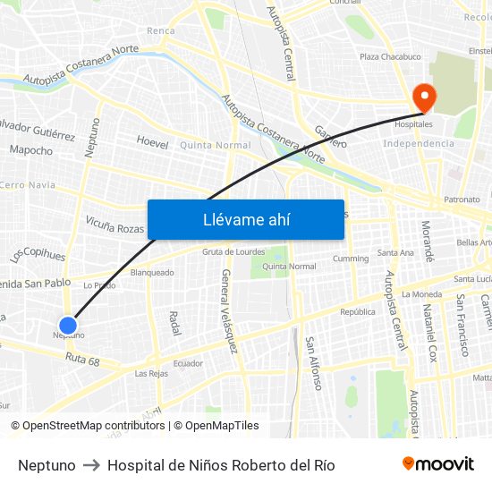 Neptuno to Hospital de Niños Roberto del Río map