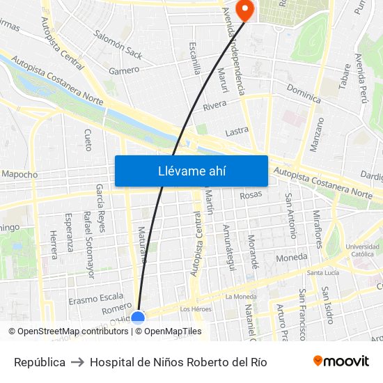 República to Hospital de Niños Roberto del Río map