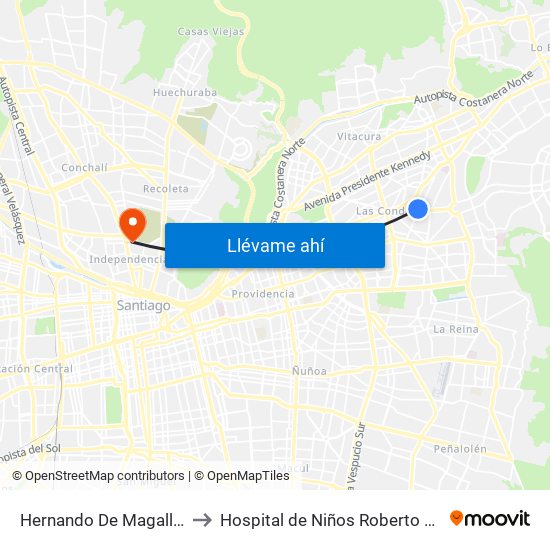 Hernando De Magallanes to Hospital de Niños Roberto del Río map