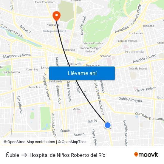 Ñuble to Hospital de Niños Roberto del Río map