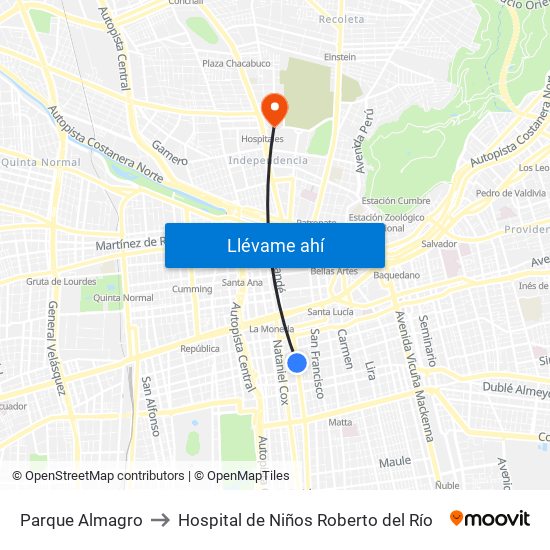 Parque Almagro to Hospital de Niños Roberto del Río map