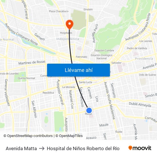 Avenida Matta to Hospital de Niños Roberto del Río map