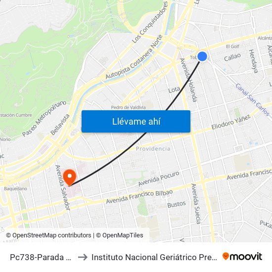 Pc738-Parada 4 / (M) Tobalaba to Instituto Nacional Geriátrico Presidente Eduardo Frei Montalva map