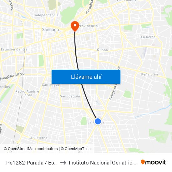 Pe1282-Parada / Est. Intermodal De La Florida to Instituto Nacional Geriátrico Presidente Eduardo Frei Montalva map