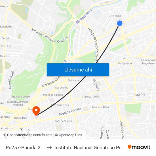 Pc257-Parada 2 / Clínica Alemana to Instituto Nacional Geriátrico Presidente Eduardo Frei Montalva map